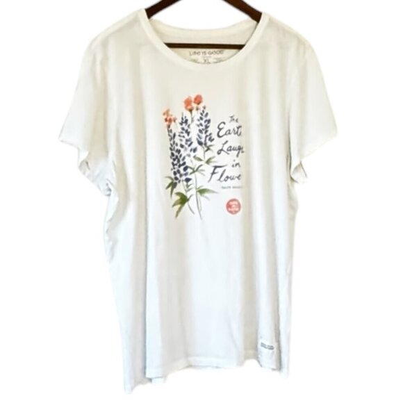 Life Is Good Women's XL Crusher Tee The Earth Laughs in Flowers White Multicolor - Picture 1 of 9